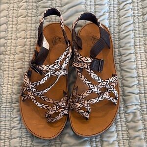 Chaco Black and White Sandals with Woven Straps